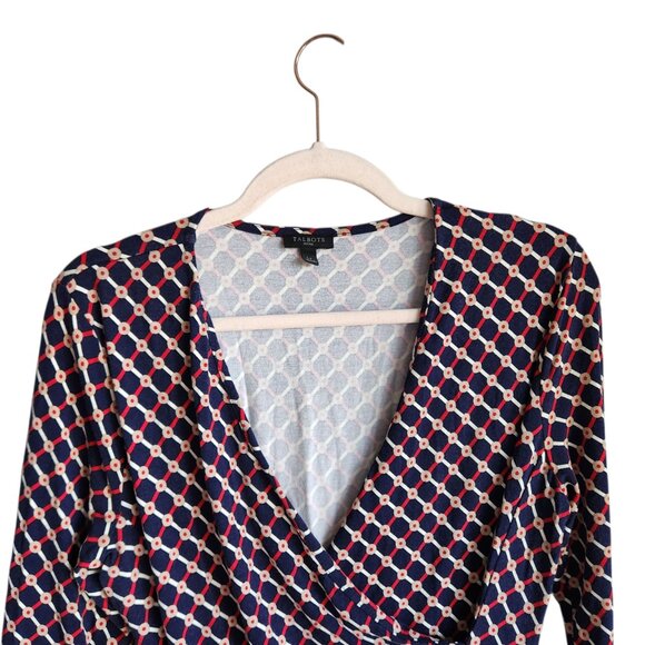 Talbots Shirt Women's Large Petites LP Blue V Neck Faux Wrap Top Blouse - Picture 2 of 8